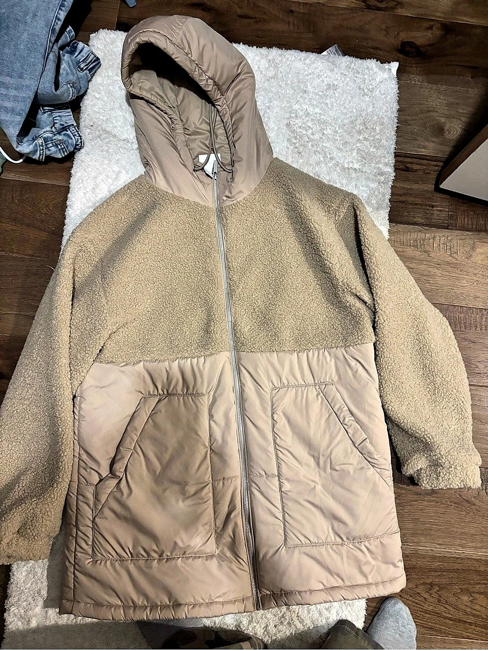 Zella Faux Shearling & Quilted Nylon Hybrid Jacket Brown